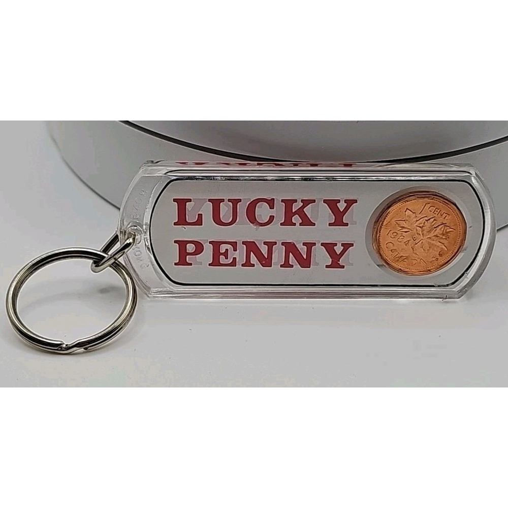 Vintage 1984 80's Lucky Penny Keychain Canadian 1 Cent Penny Birthyear Gift